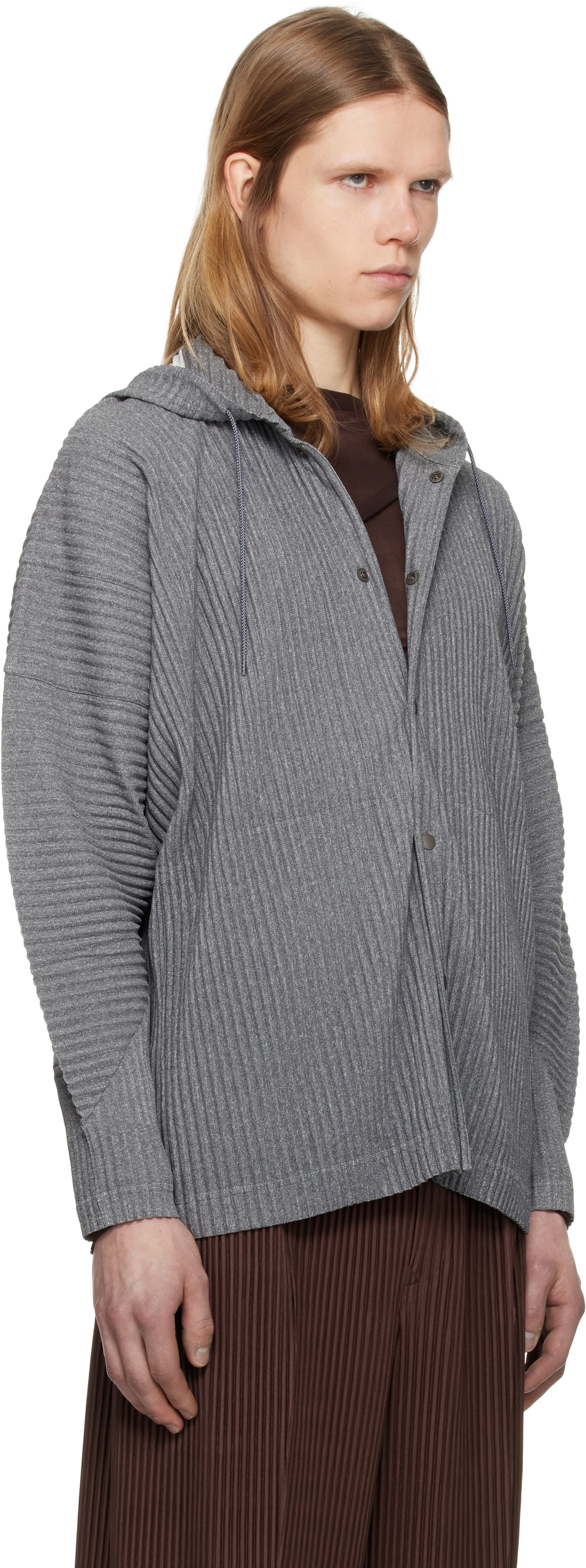 HOMME PLISSÉ ISSEY MIYAKE Gray Heather Pleats Hoodie