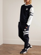 Moncler - Tapered Logo-Appliquéd Striped Cotton-Jersey Sweatpants - Blue