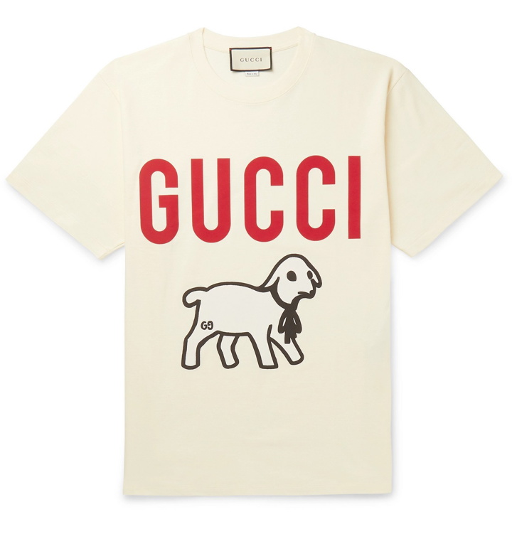 Photo: Gucci - Printed Cotton-Jersey T-Shirt - Neutrals