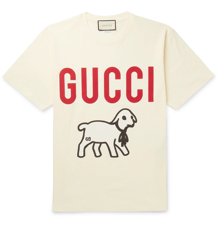 Photo: Gucci - Printed Cotton-Jersey T-Shirt - Neutrals