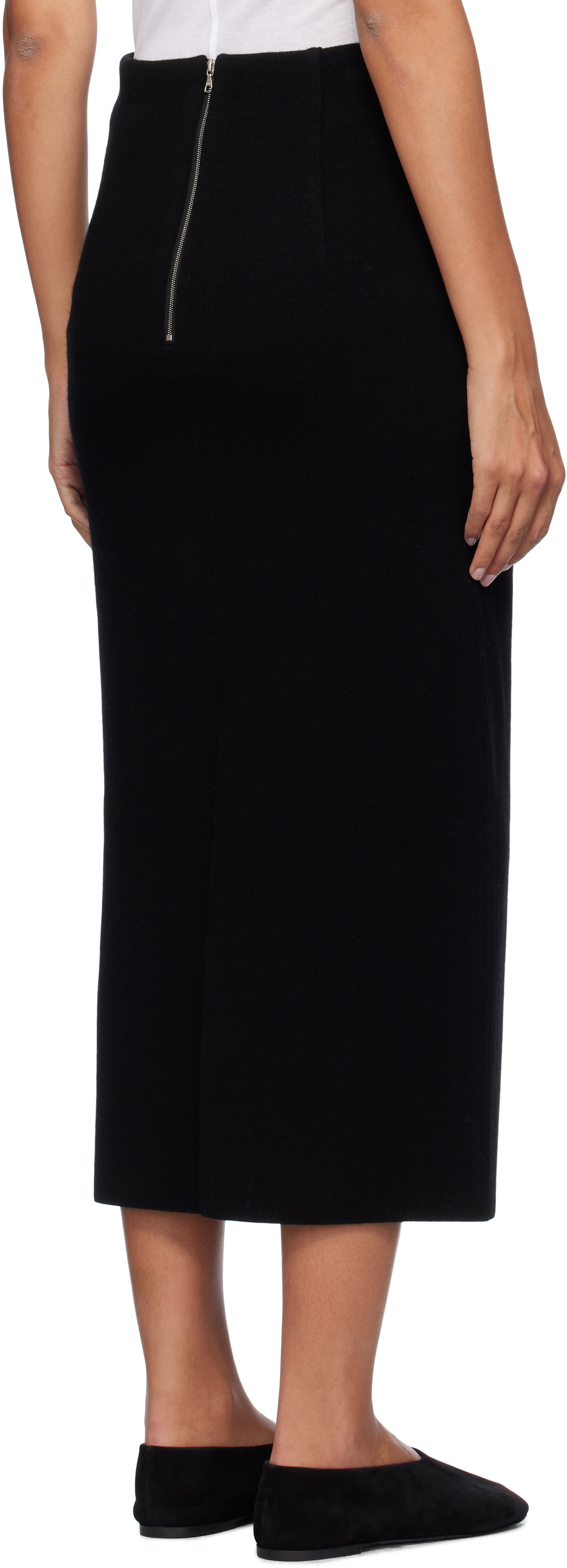 AURALEE Black Heavy Milano Rib Knit Midi Skirt