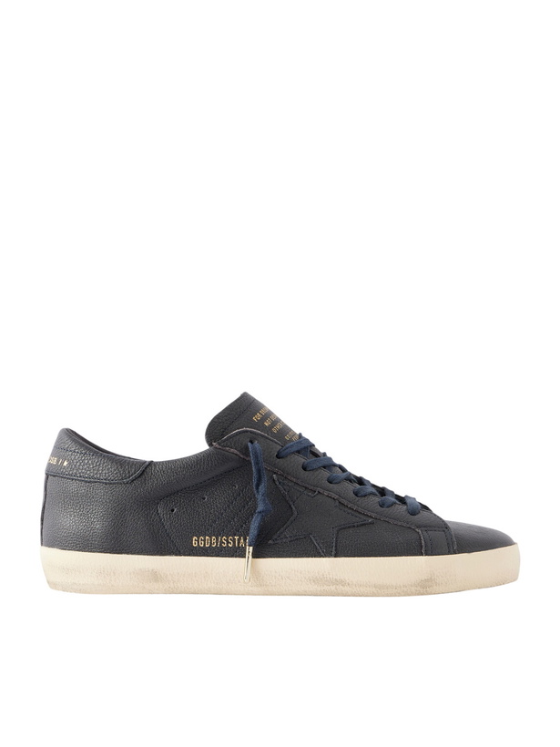 Photo: Golden Goose - Super-Star Distressed Full-Grain Leather Sneakers - Blue