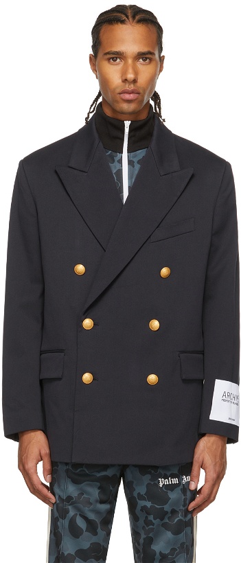 Photo: Palm Angels Navy Classic Double-Breasted Blazer