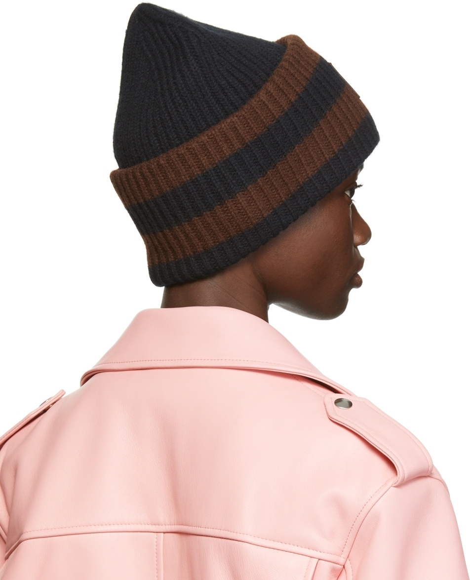 Acne Black and Brown Knit Beanie Acne Studios Striped Logo Beanie - Black/Brown | Garmentory main image 4