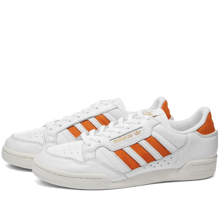 Photo: Adidas Continental 80 Stripes Sneakers in White/Orange Rush/Off White