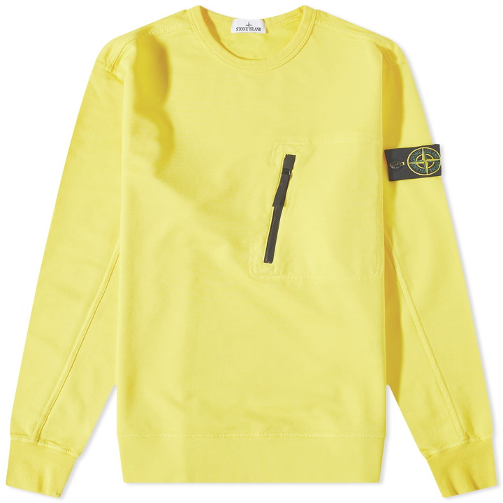 Photo: Stone Island Men's Cotton Zip Pocket Detail Crew Sweat in Yellow