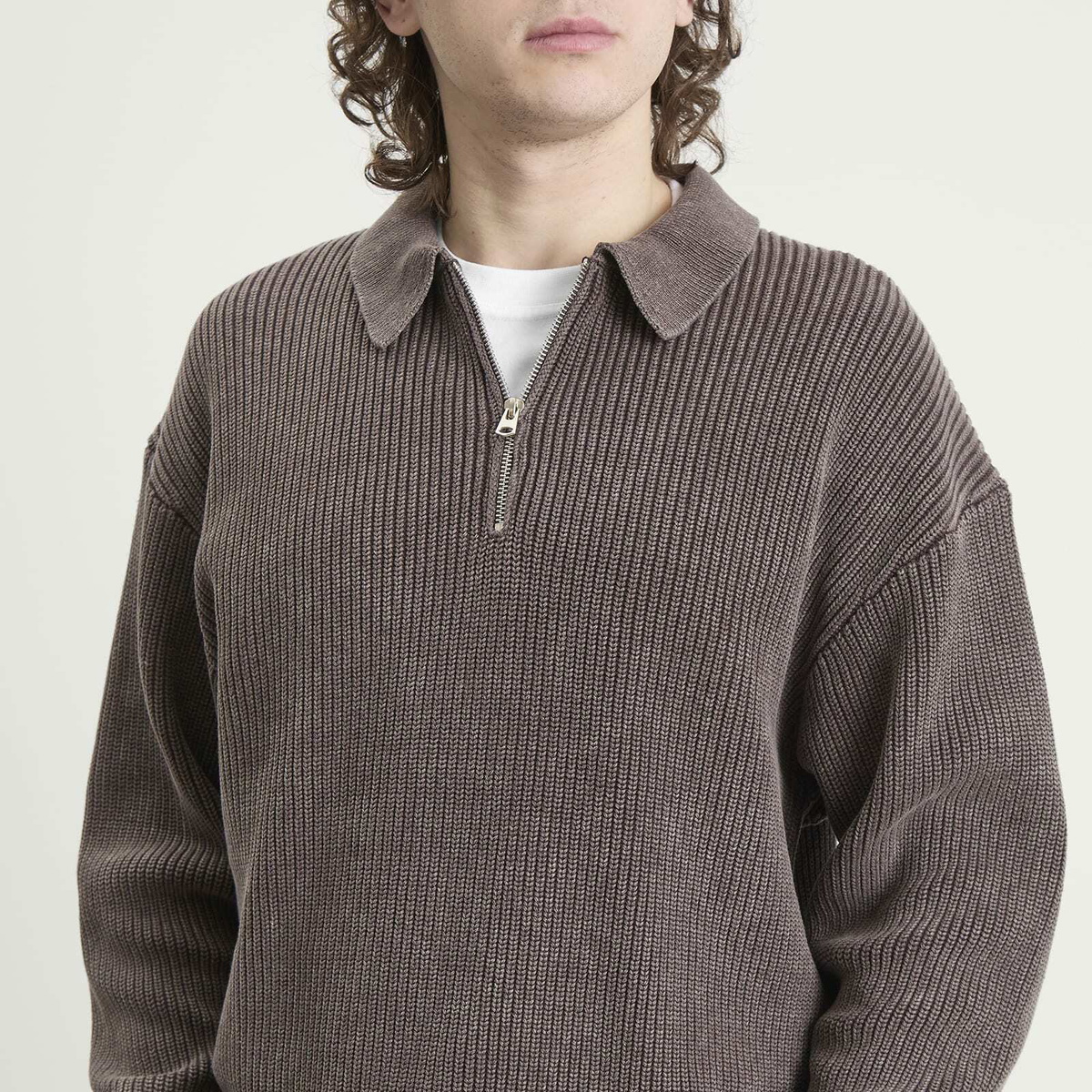 Bound Men's Acid Wash Half Zip Pullover in Brown