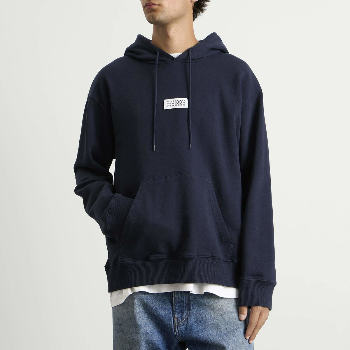 MM6 Maison Margiela Men's Logo Hoodie in Blue Navy
