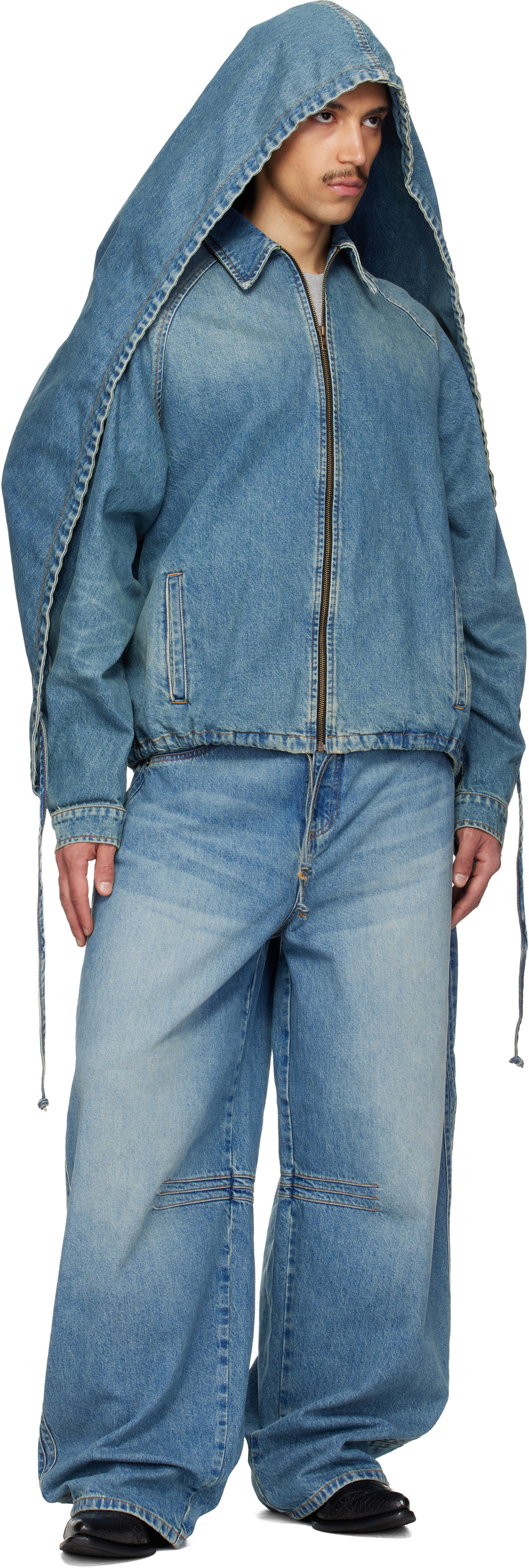EGONlab Blue Convertible Hooded Denim Jacket