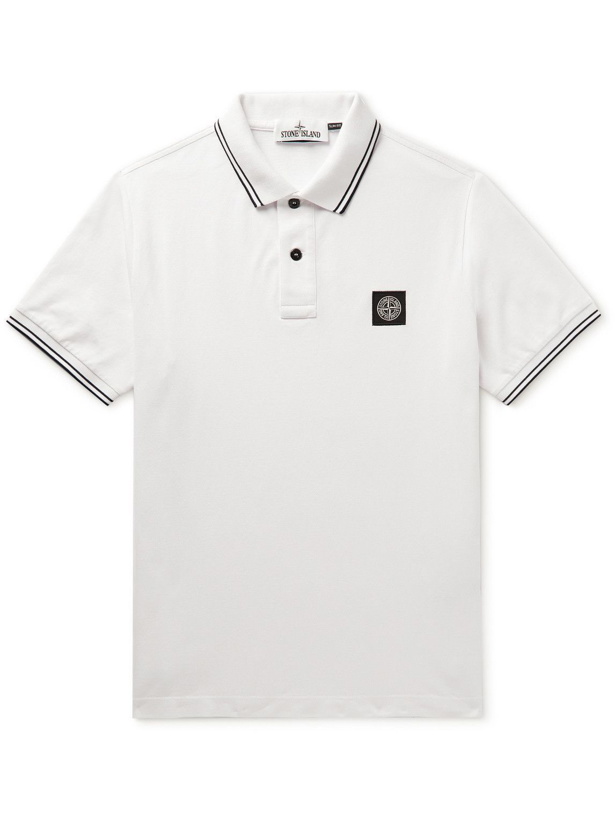 Photo: Stone Island - Slim-Fit Logo-Appliquéd Stretch-Cotton Piqué Polo Shirt - White
