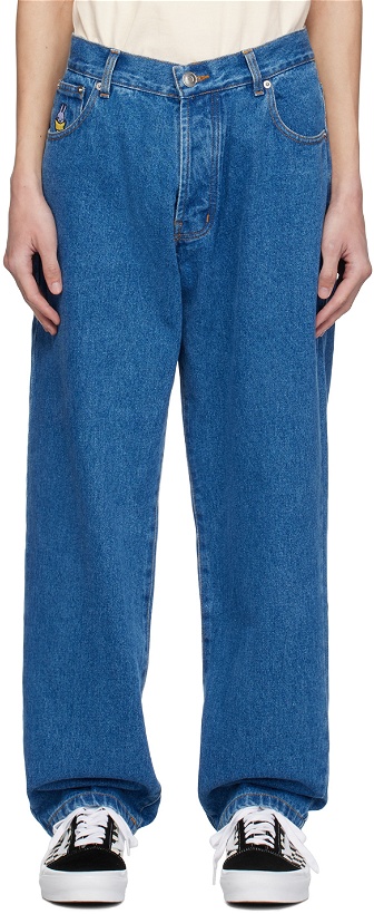 Photo: Pop Trading Company Blue Straight-Leg Jeans