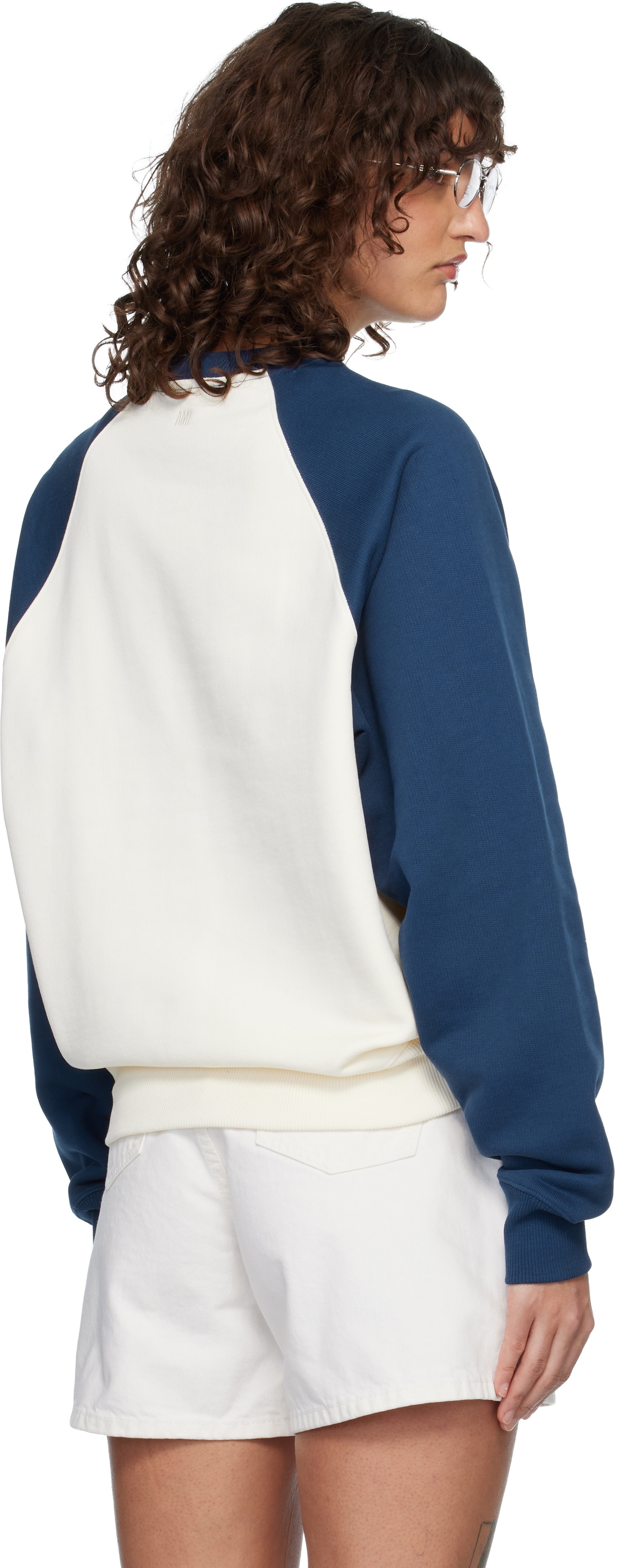 AMI Paris Off-White & Navy Cotton Knitted Ami de Coeur Sweatshirt