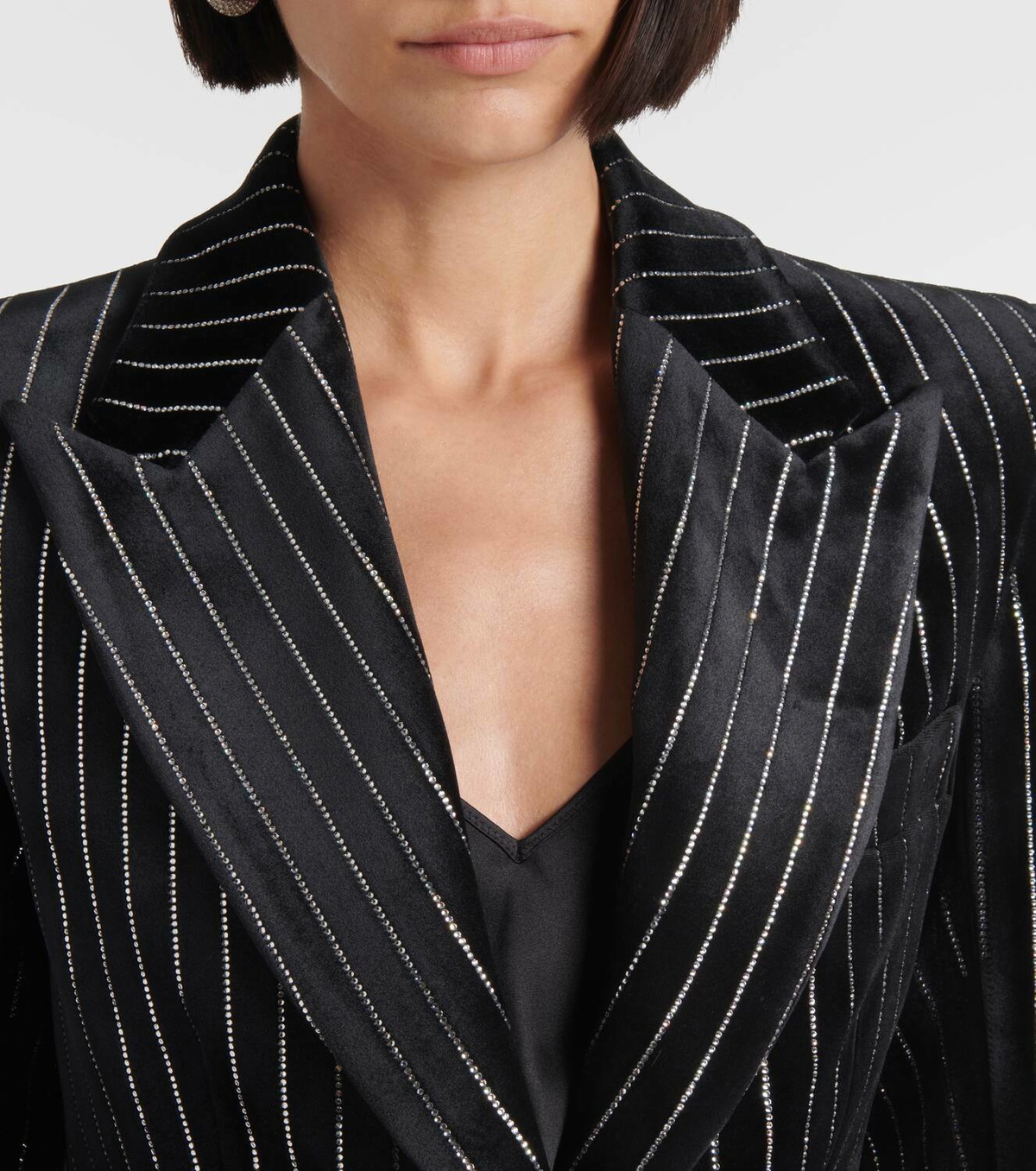 Alex Perry Crystal-embellished pinstripe velvet blazer