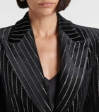 Alex Perry Crystal-embellished pinstripe velvet blazer