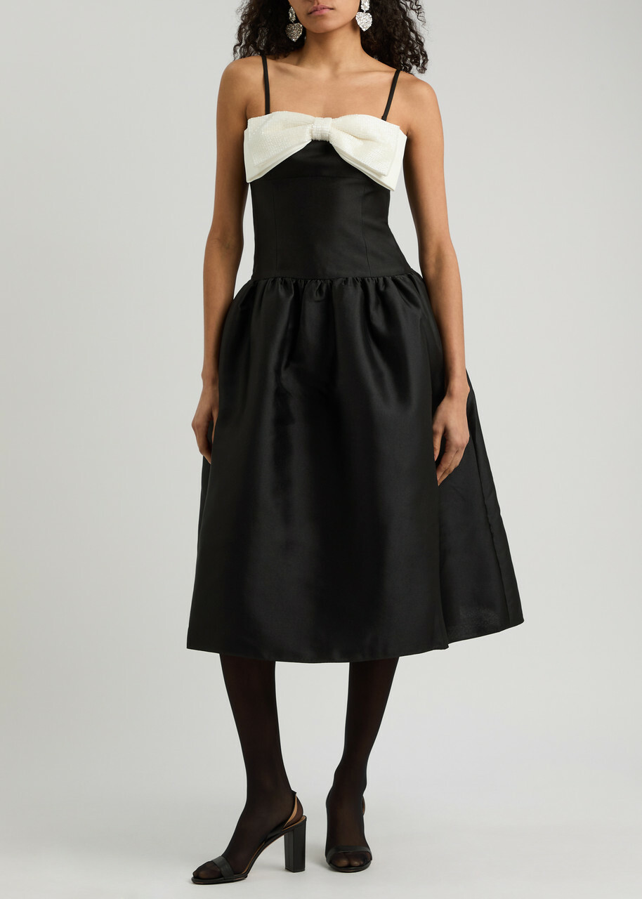 Self-portrait Bow-embellished Taffeta Midi Dress Black
