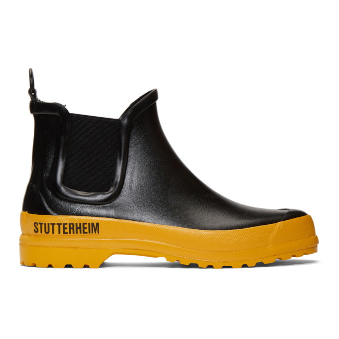Photo: Stutterheim Black and Yellow Rainwalker Chelsea Boots