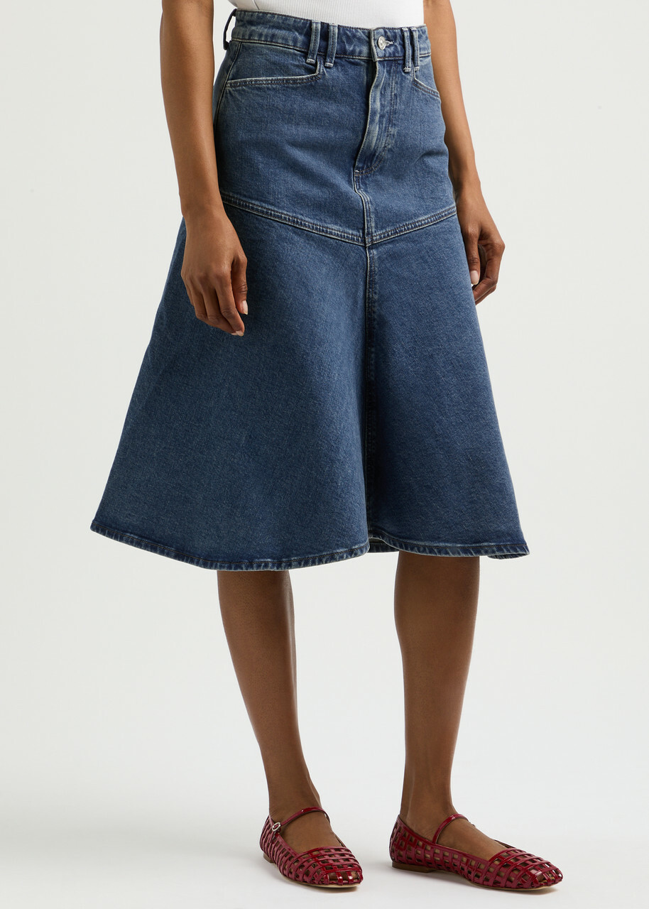 Paige Alice Stretch-denim Midi Skirt Blue