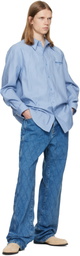BALMAIN Blue Herringbone Poplin Regular Shirt