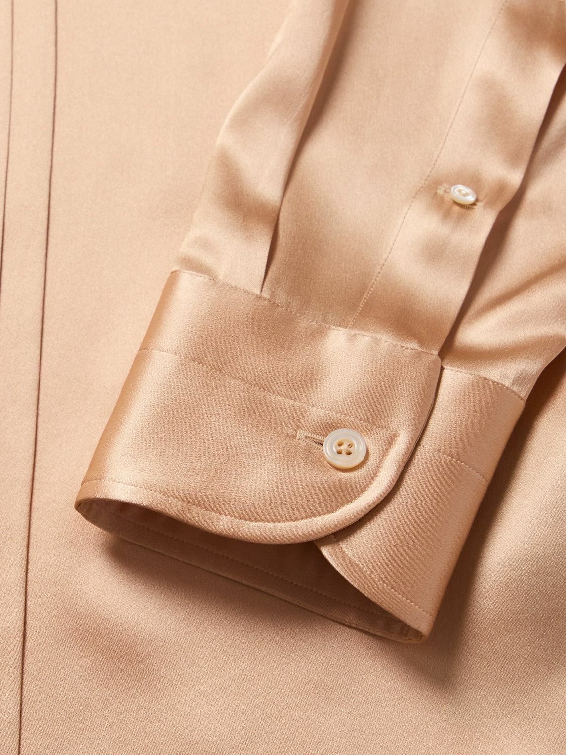 TOM FORD - Pintucked Silk-Charmeuse Shirt - Neutrals