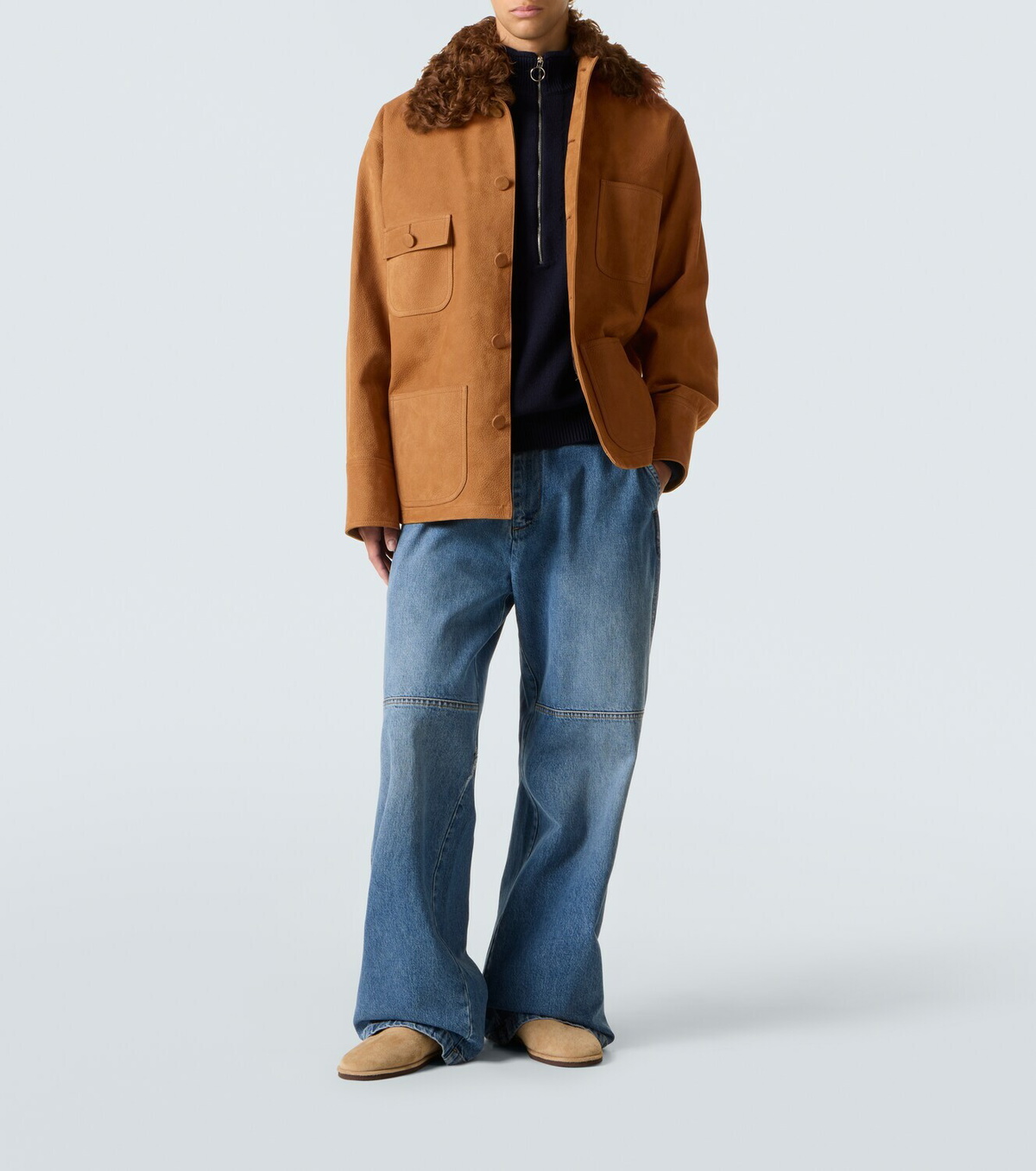 Plan C Shearling-trimmed suede field jacket