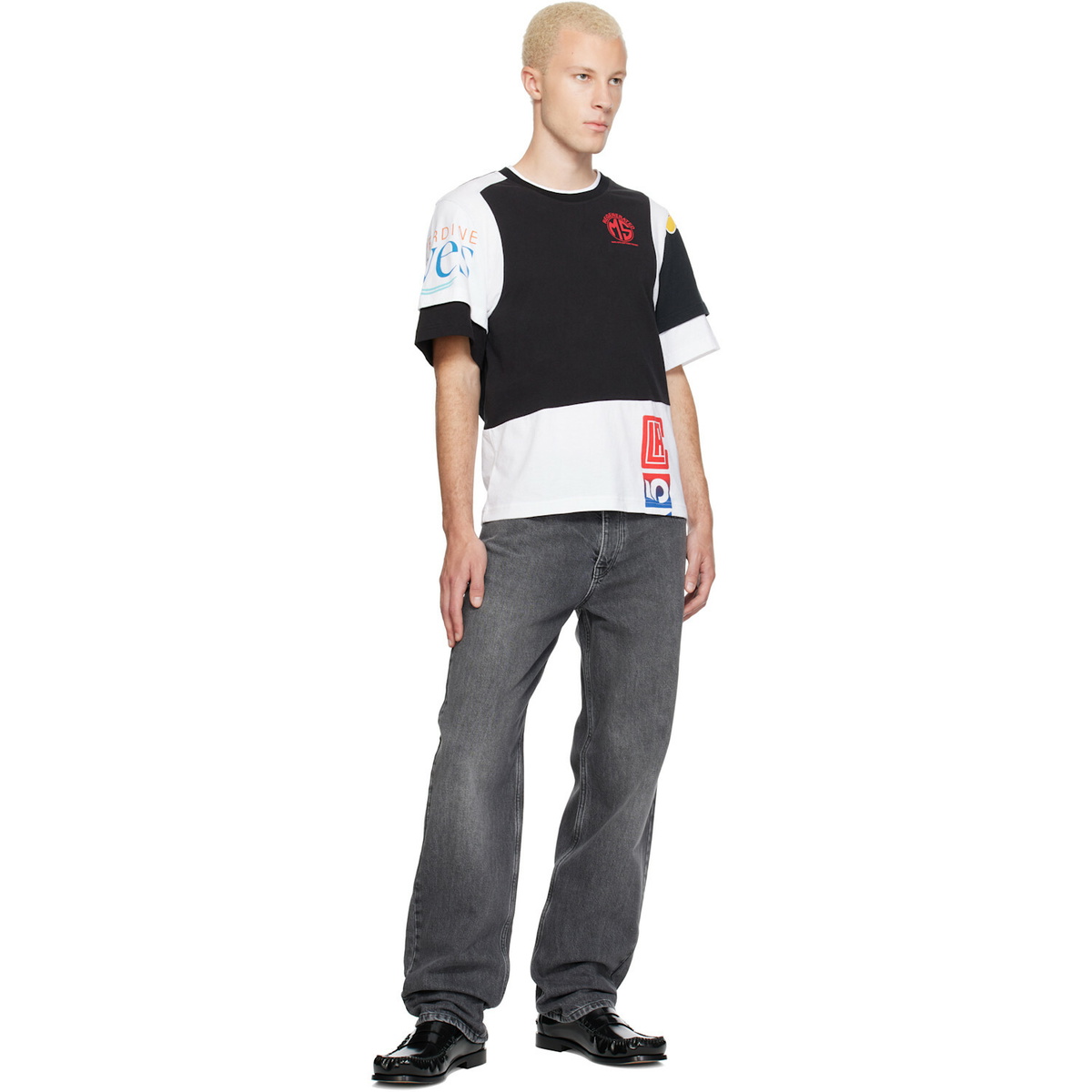 Marine Serre Black & White Regenerated Graphic Jersey Layered T-shirt