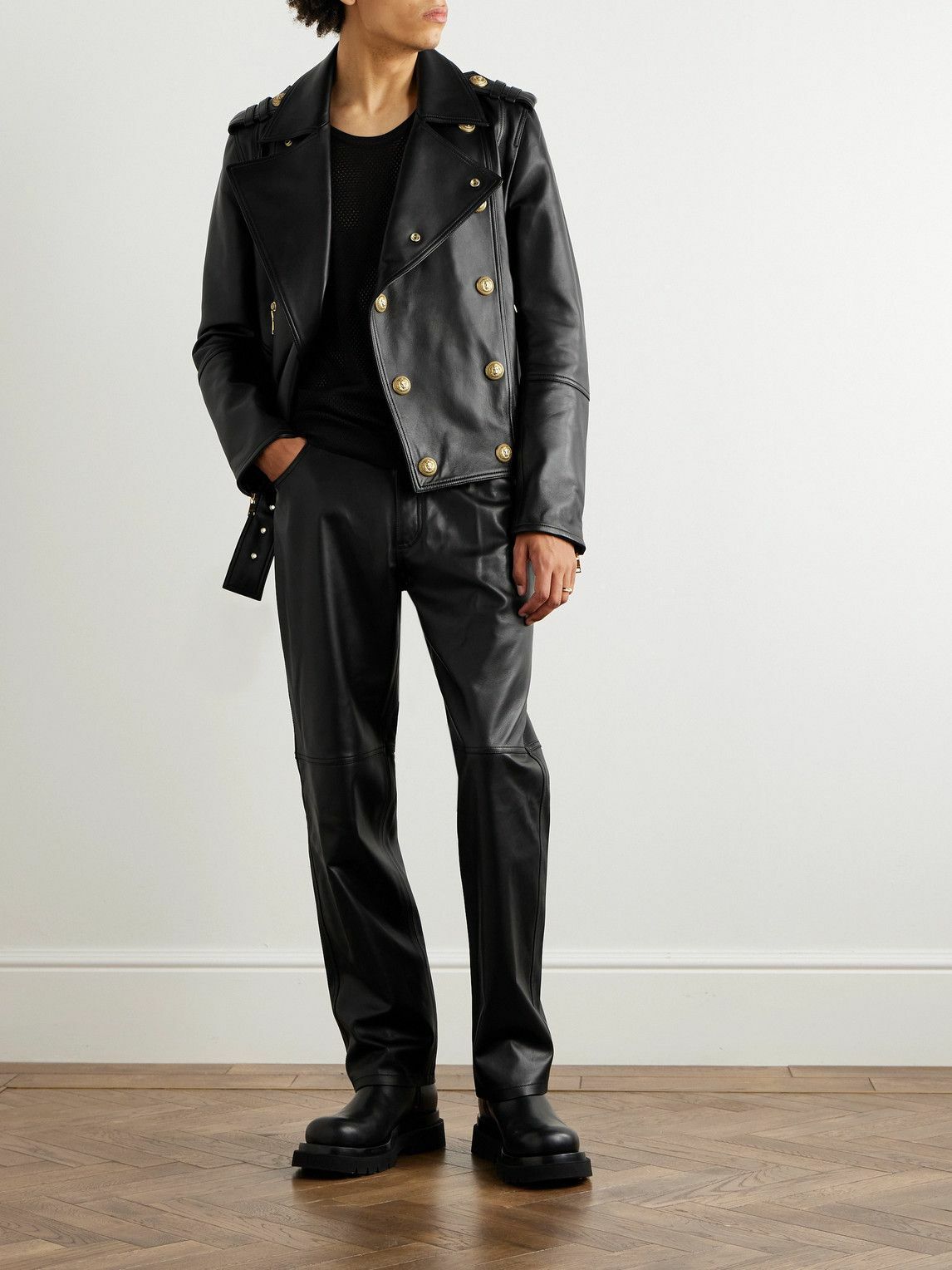 Balmain - Straight-Leg Leather Trousers - Black