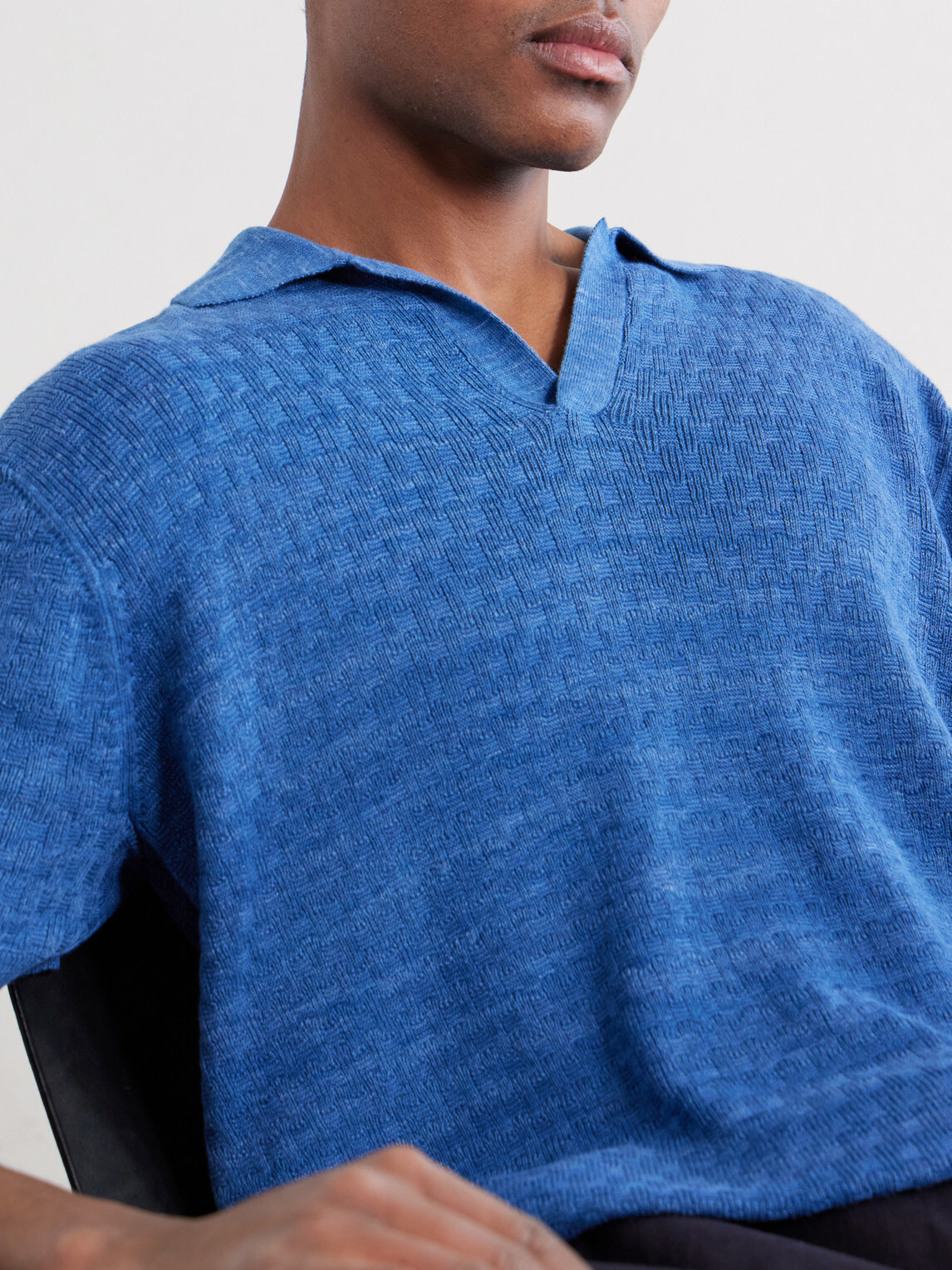 3sixteen - Knitted Cotton Polo Shirt - Blue