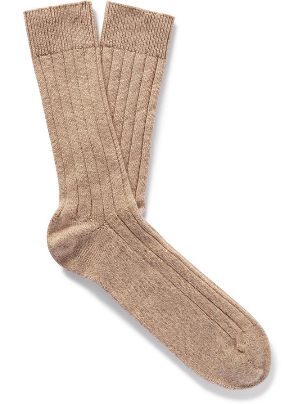 Photo: William Lockie - Ribbed Cashmere-Blend Socks - Neutrals