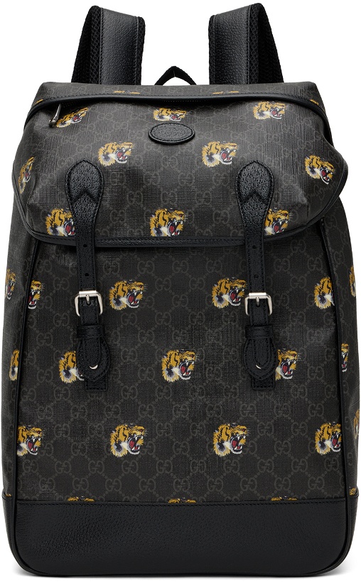 Photo: Gucci Black Medium GG Tiger Print Backpack