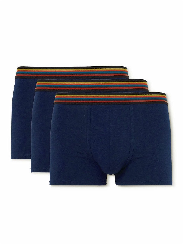 Photo: Paul Smith - Three-Pack Striped Stretch-Cotton Boxer Briefs - Blue