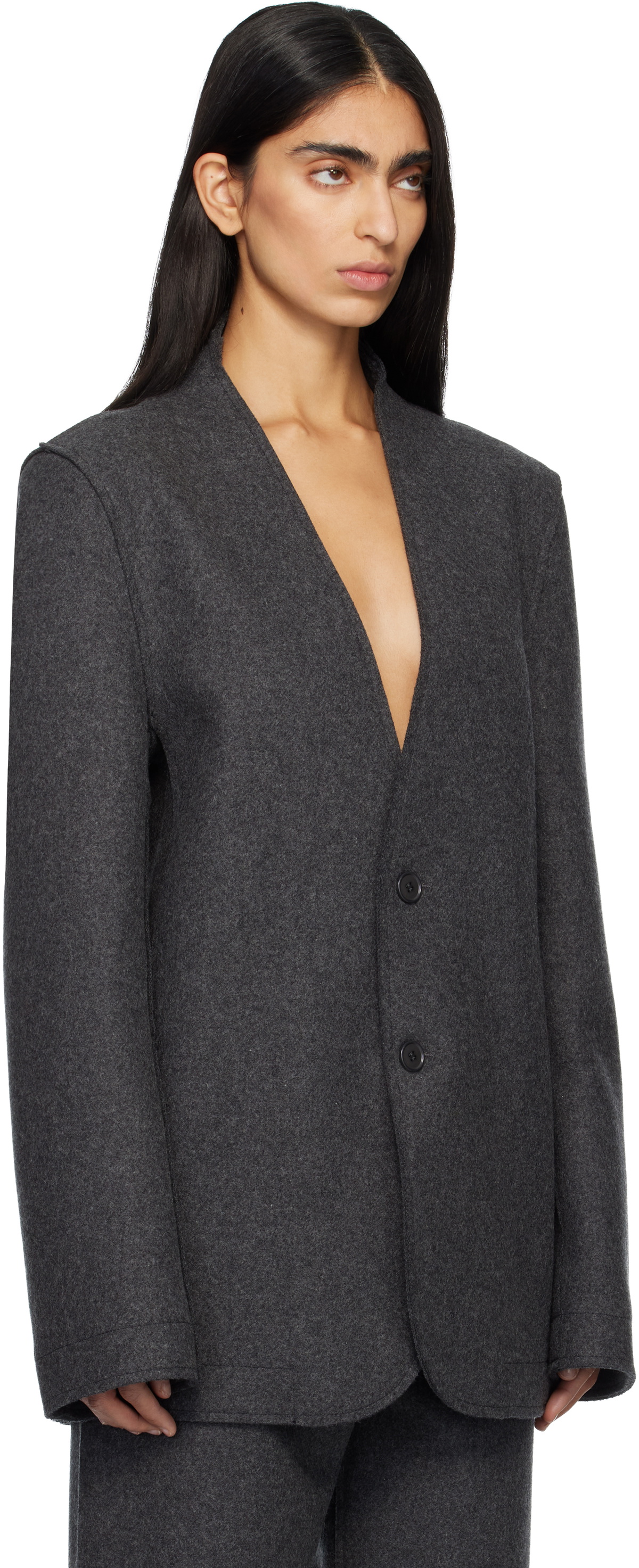 MARIE ADAM-LEENAERDT Gray Base Classic Single Breast Blazer