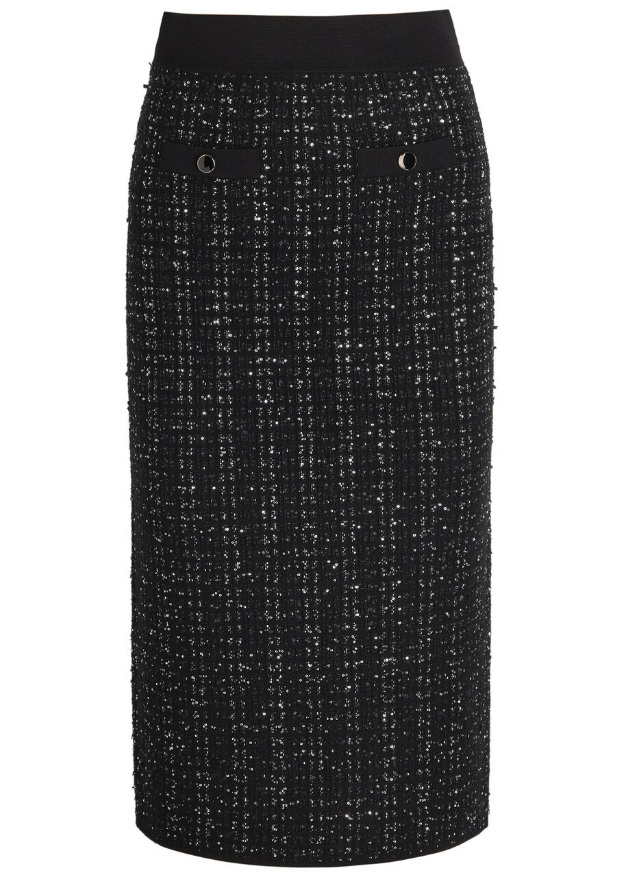 Veronica Beard Corbin Sequin-embellished Knit Midi Skirt Black