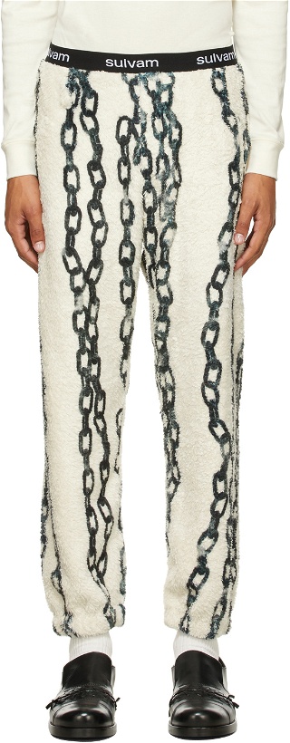Photo: Sulvam Off-White & Green Chain Fleece Lounge Pants
