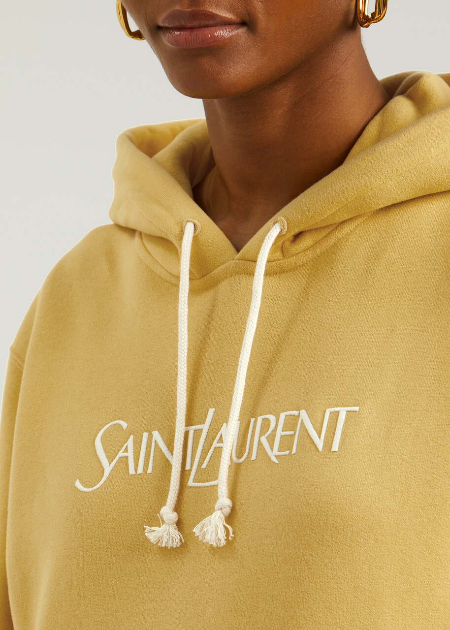 Saint Laurent Logo-embroidered Hooded Cotton Sweatshirt Yellow