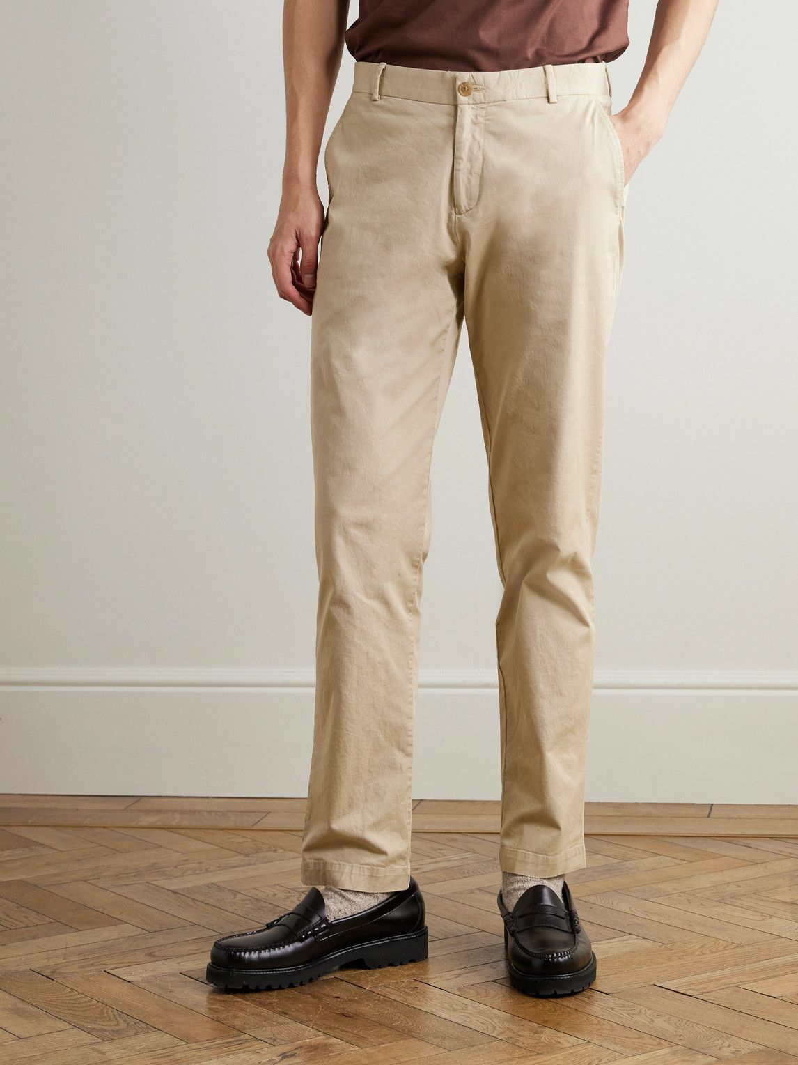 Sunspel - Straight-Leg Cotton-Blend Twill Chinos - Neutrals
