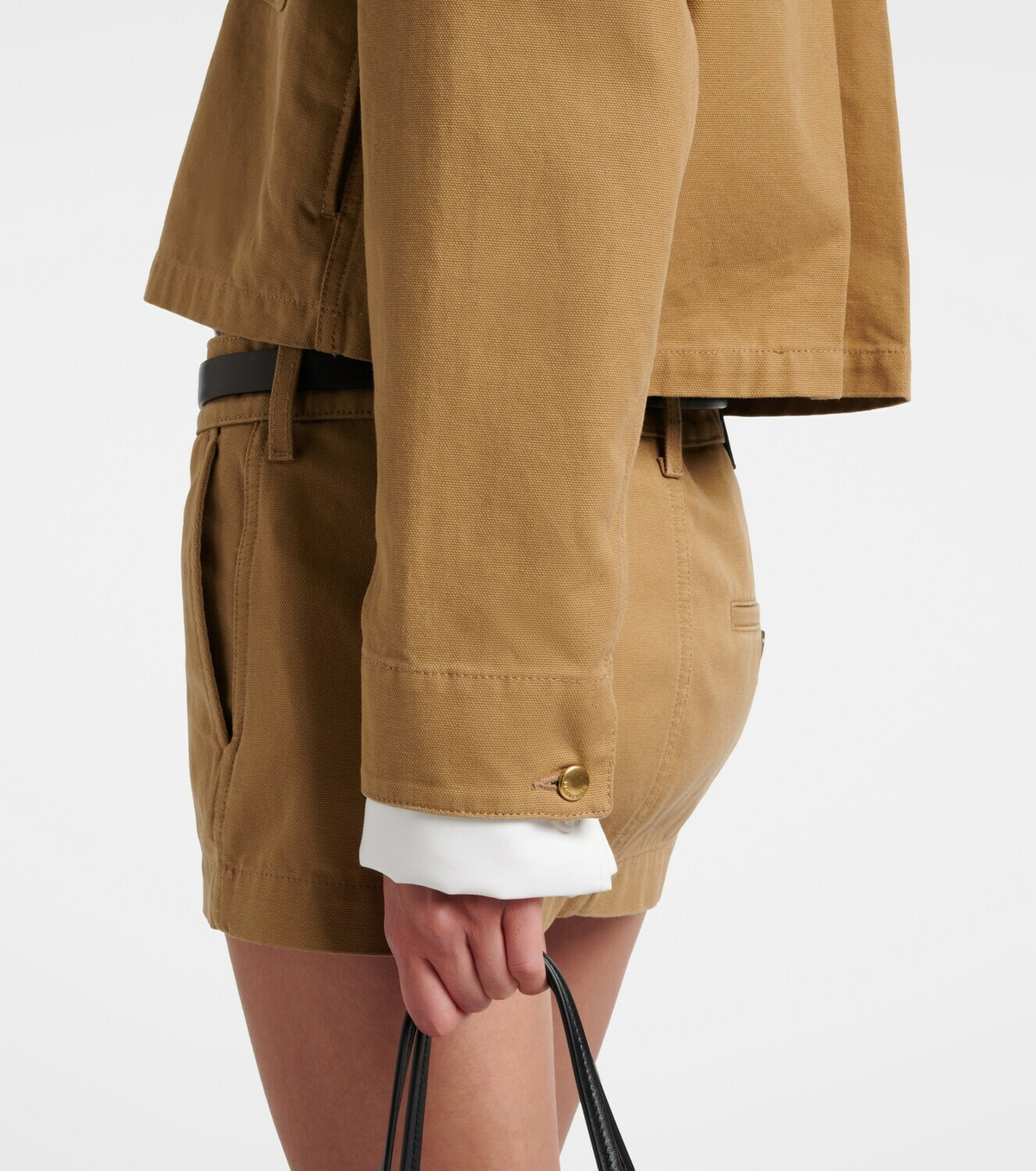 Balenciaga Cropped leather-trimmed cotton jacket