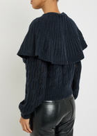 Frame Cape-effect Cable-knit Wool-blend Cardigan Navy