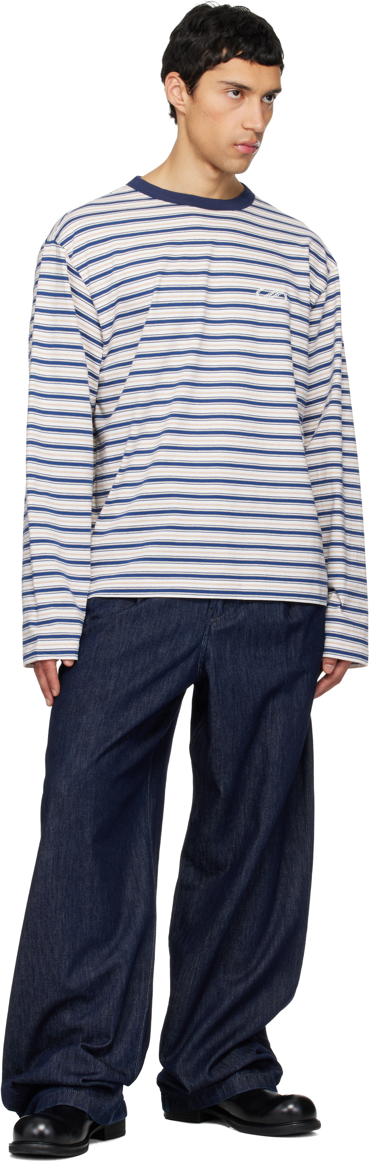 We11done White & Blue We11done Stripe Long-Sleeve T-shirt