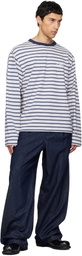 We11done White & Blue We11done Stripe Long-Sleeve T-shirt