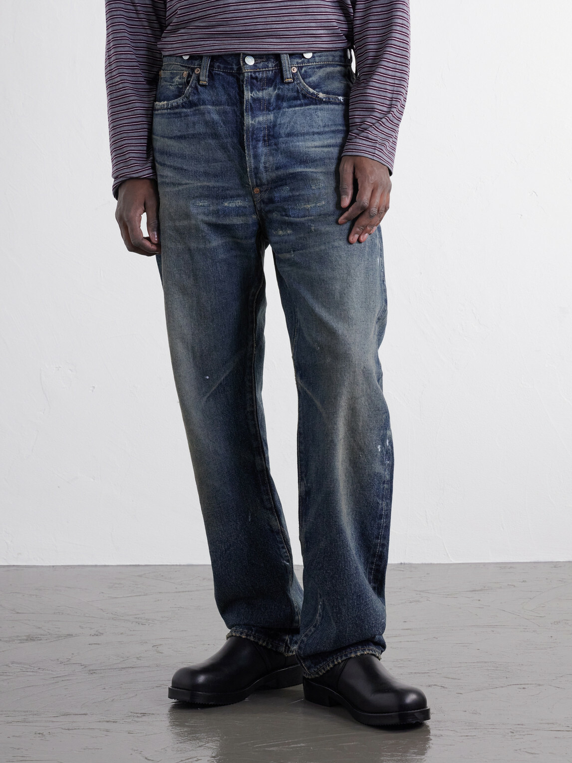 Junya Watanabe - Distressed Paint-Splattered Flared Jeans - Blue