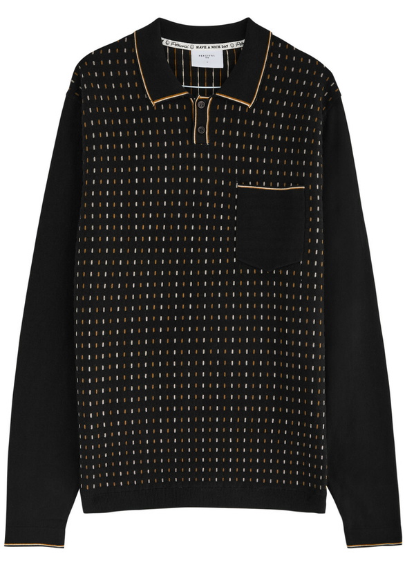 Photo: Percival Kihara Striped Cotton Polo Shirt Black