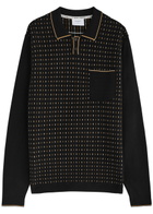 Percival Kihara Striped Cotton Polo Shirt Black