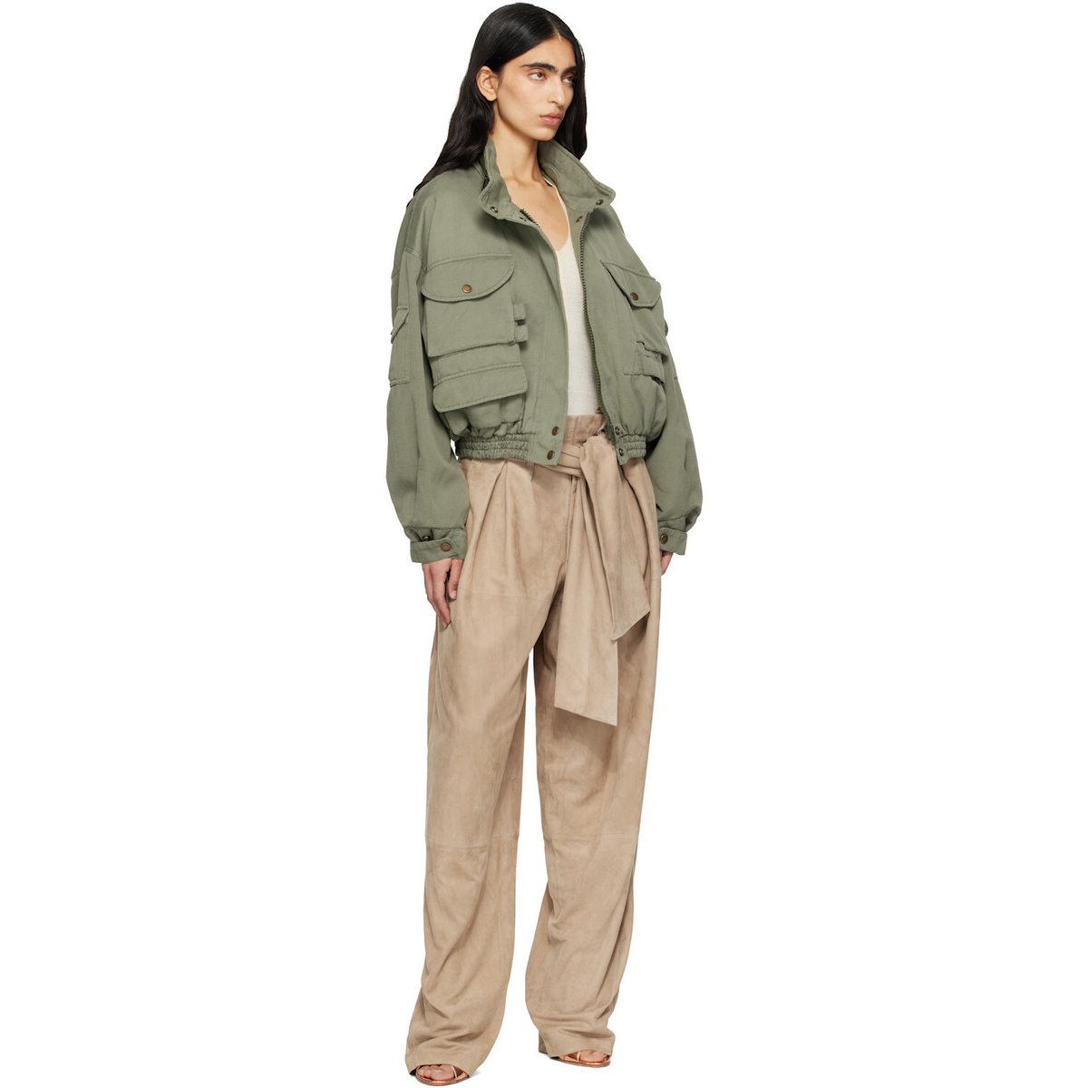 BALMAIN Green Twill Bomber Jacket