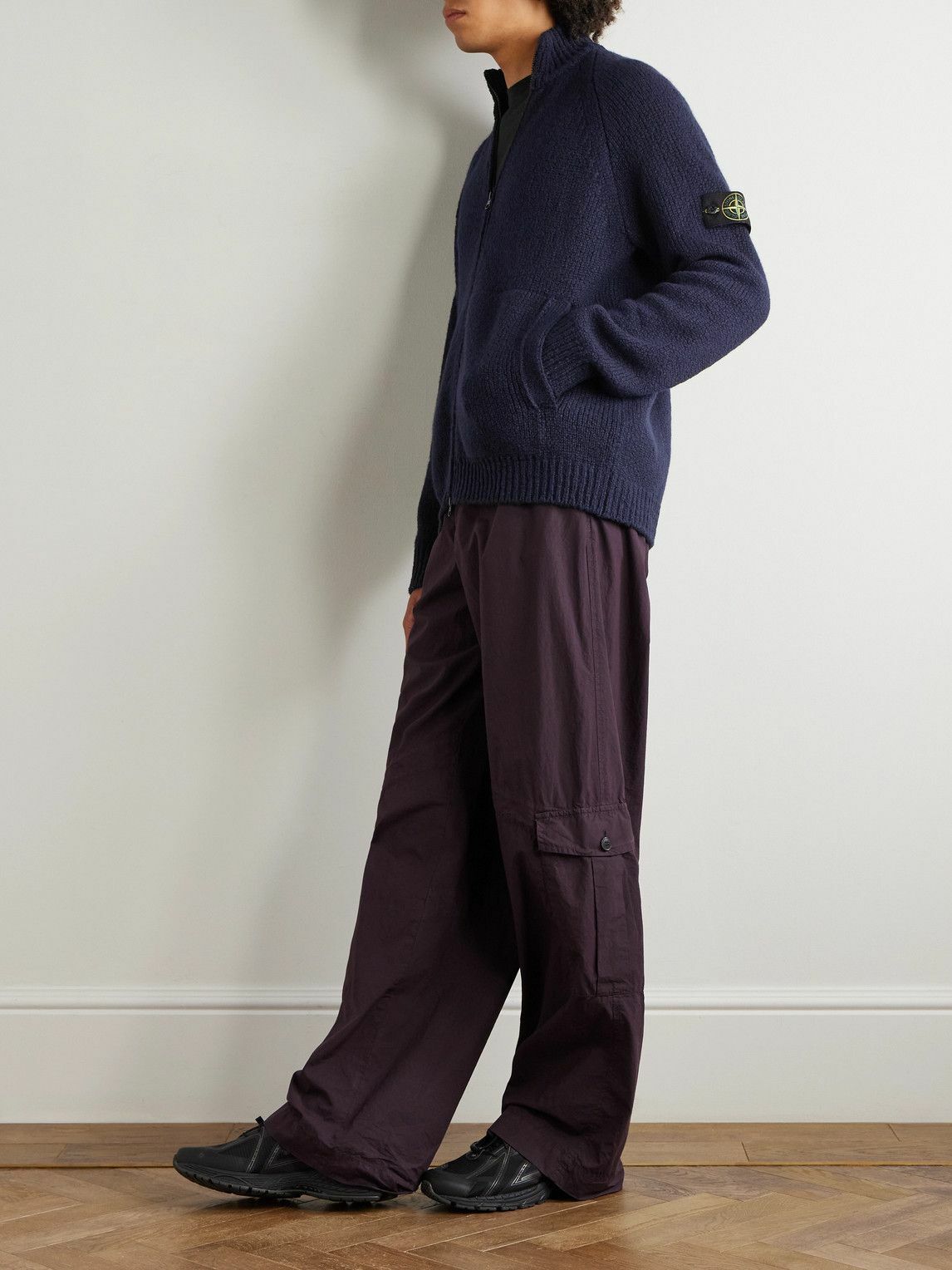 Stone Island - Logo-Appliquéd Knitted Zip-Up Cardigan - Blue Stone
