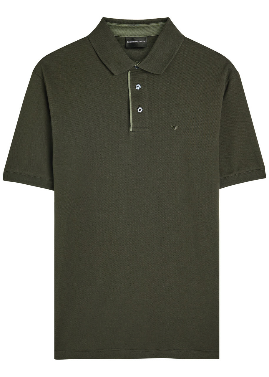 Emporio Armani Logo-embroidered Piqué Cotton Polo Shirt Dark Green