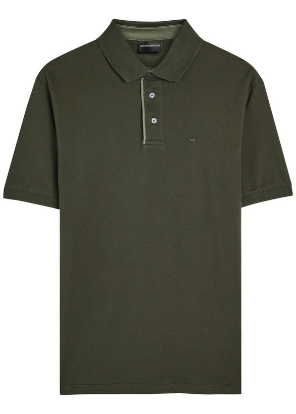 Photo: Emporio Armani Logo-embroidered Piqué Cotton Polo Shirt Dark Green