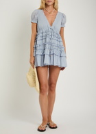 Free People Darcy Ruffled Cotton Mini Dress Light Blue