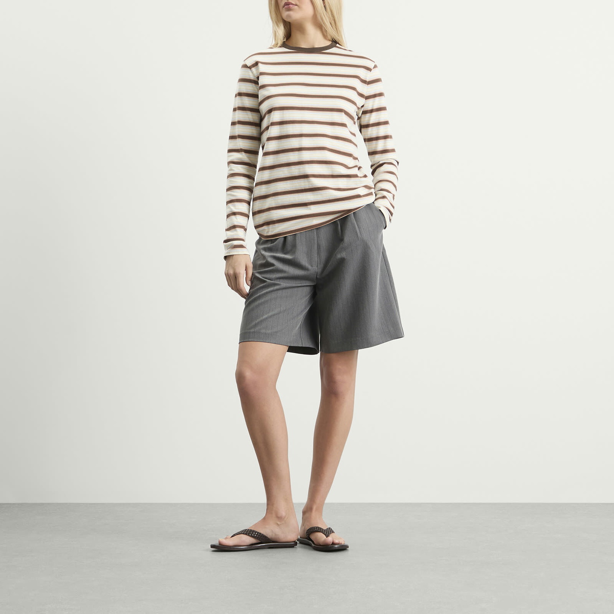 Auralee Women's Gradient Stripe Long Sleeve T-Shirt in Fade Brown Stripe