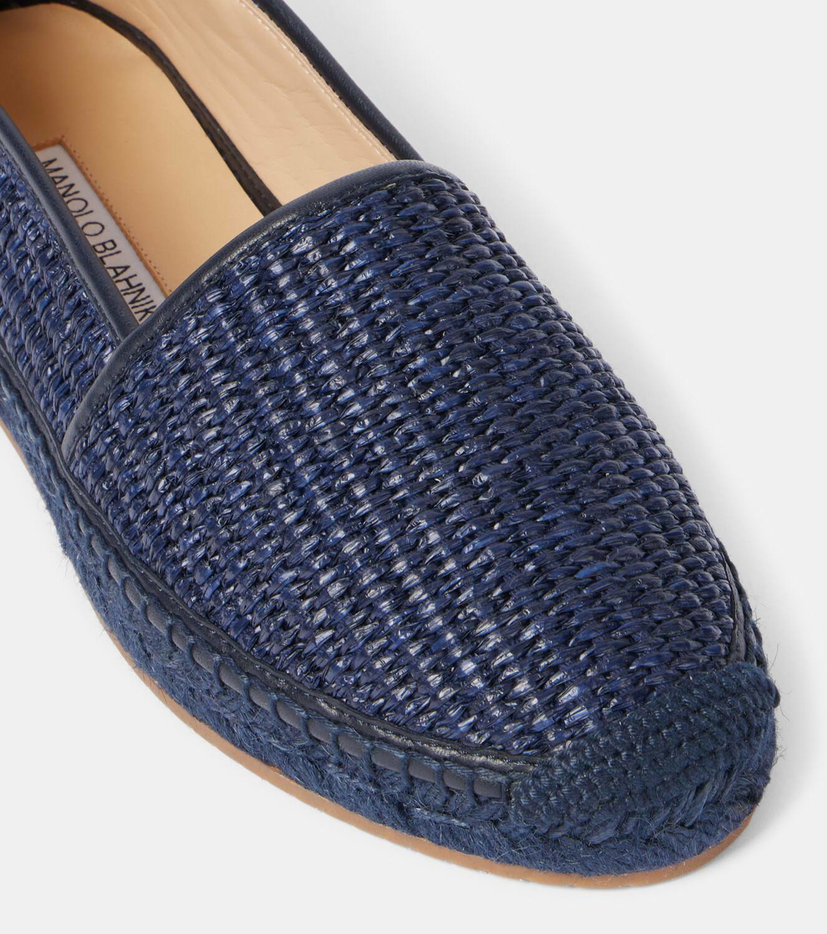 Manolo Blahnik Espadra leather-trimmed raffia espadrilles