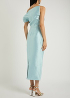Solace London Ellison One-shoulder Faille Midi Dress Light Blue